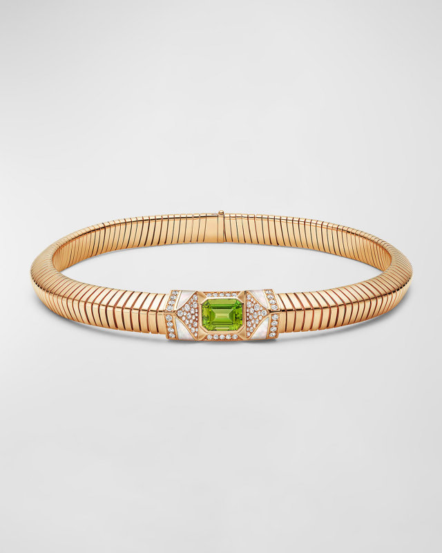 Tubogas 18K Yellow Gold Mother of Pearl and Tourmaline Necklace